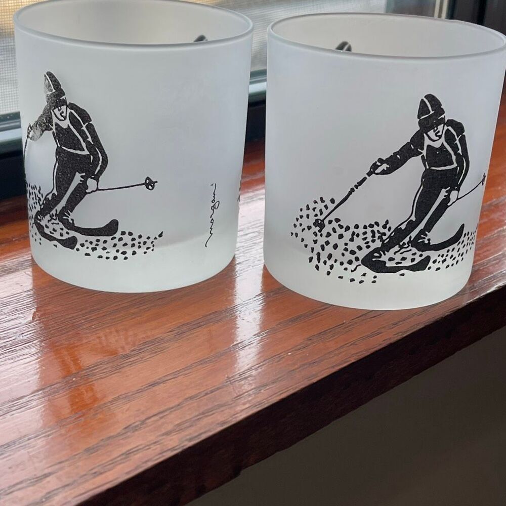 Vintage Morgan frosted skier rocks glasses raised décor Midcentury.